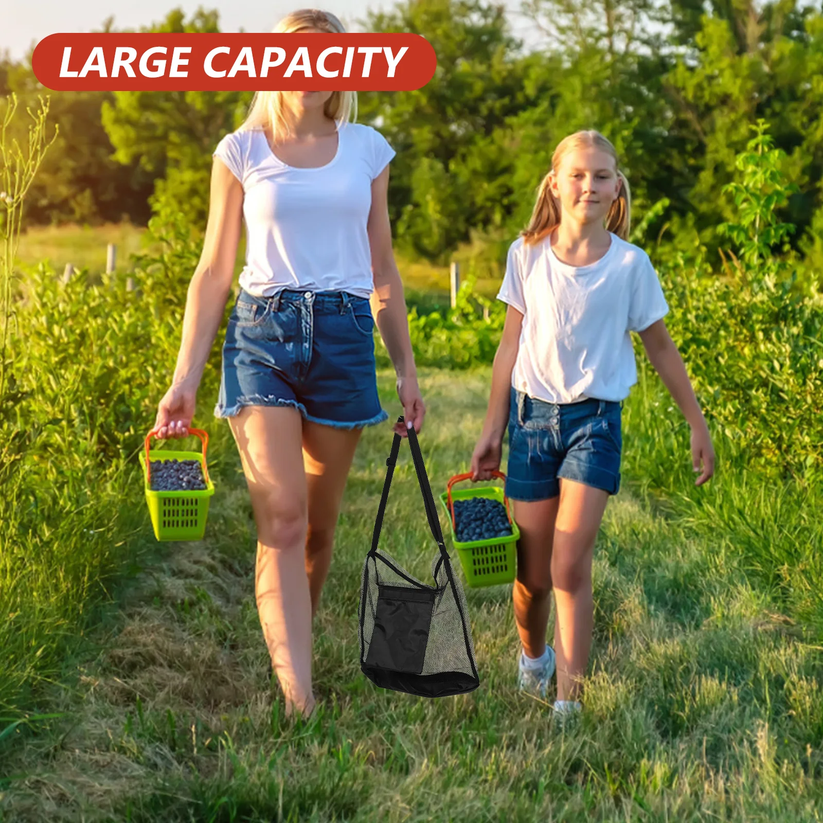 

2pcs Fruit Picking Net Bag Lightweight Mesh Foraging Bag Adjustable Strap Large Capacity Harvest Pouch For Mushroom Garden