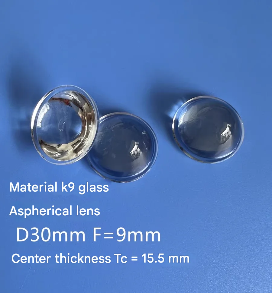 

Focusing aspherical lens diameter 30mm F=9mm center thickness Tc=15.5mm