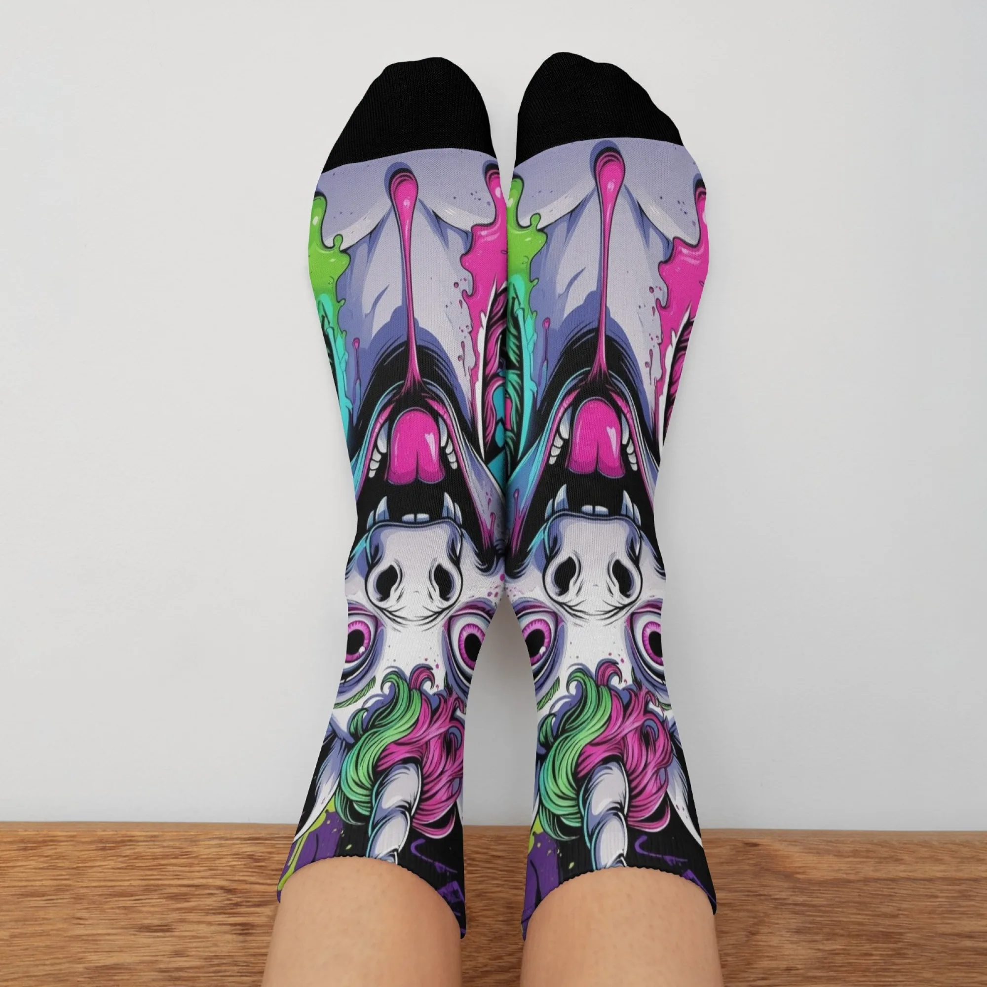 1 pz calzini da uomo modello unicorno mostro calzini sportivi antiscivolo morbidi caldi e traspiranti per palestra corsa e sport all'aria aperta