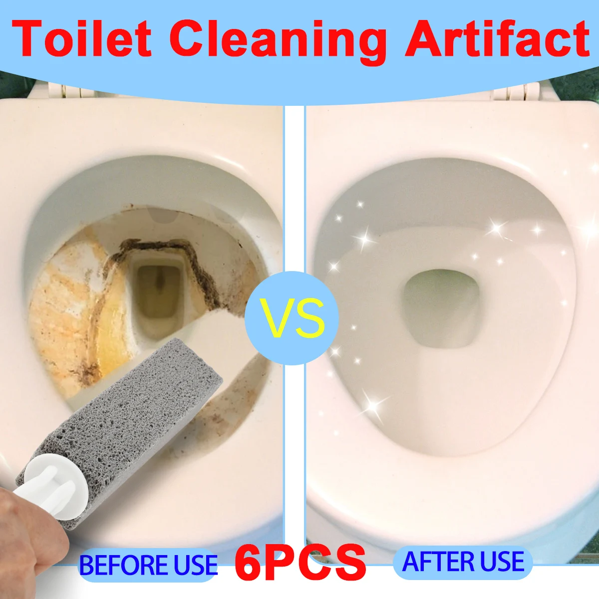 

6 Pack Pumice Stone for Toilet Cleaning Brush with Handle Cleaner Hard Water Ring Remover for Bath/Pool/Kitchen/Household