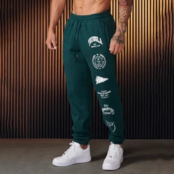 Men's Jogger Sweatpants American Style Men's Clothing Gym Sports Fitness Cotton Casual Pants Printed Mid Waist Drawstring Pants