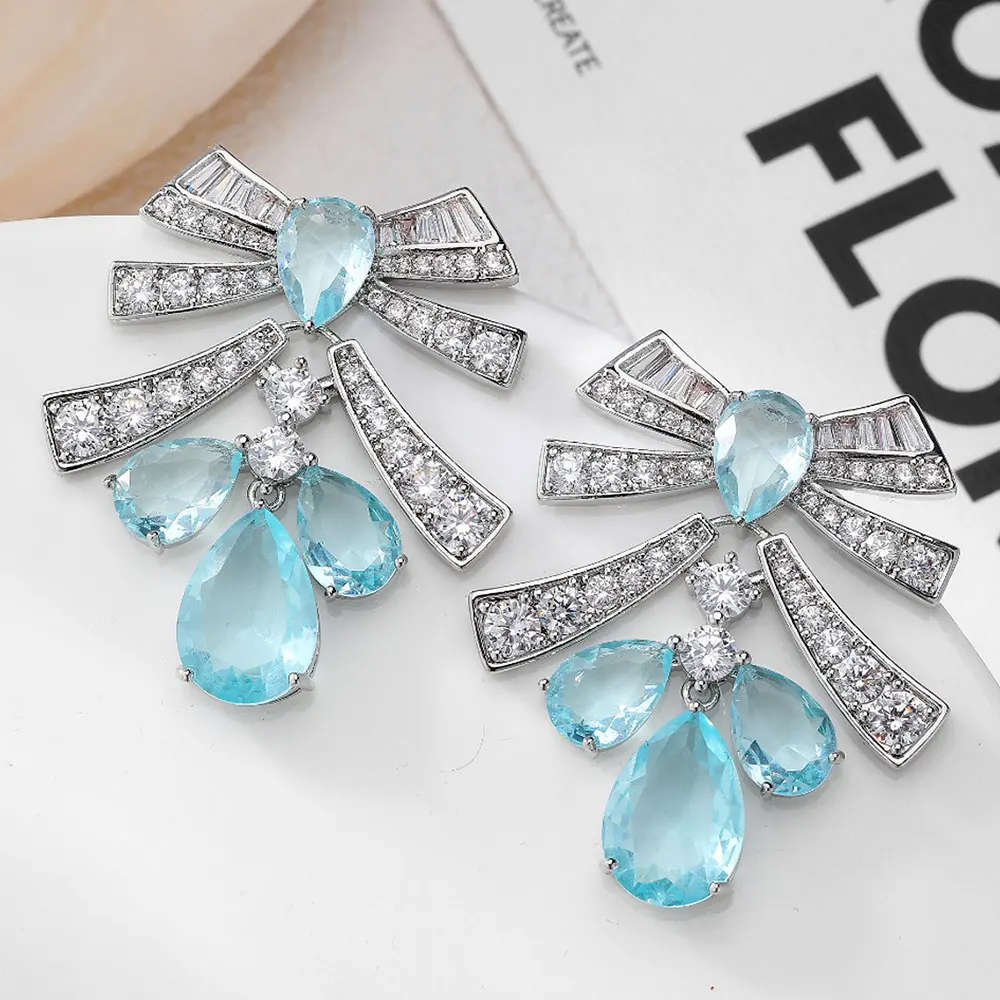 

Missvikki Luxury DUBAI Big Dangle Earrings Shiny Cubic Zircon Drop Earring For Bridal Wedding Party Accessories High Quality