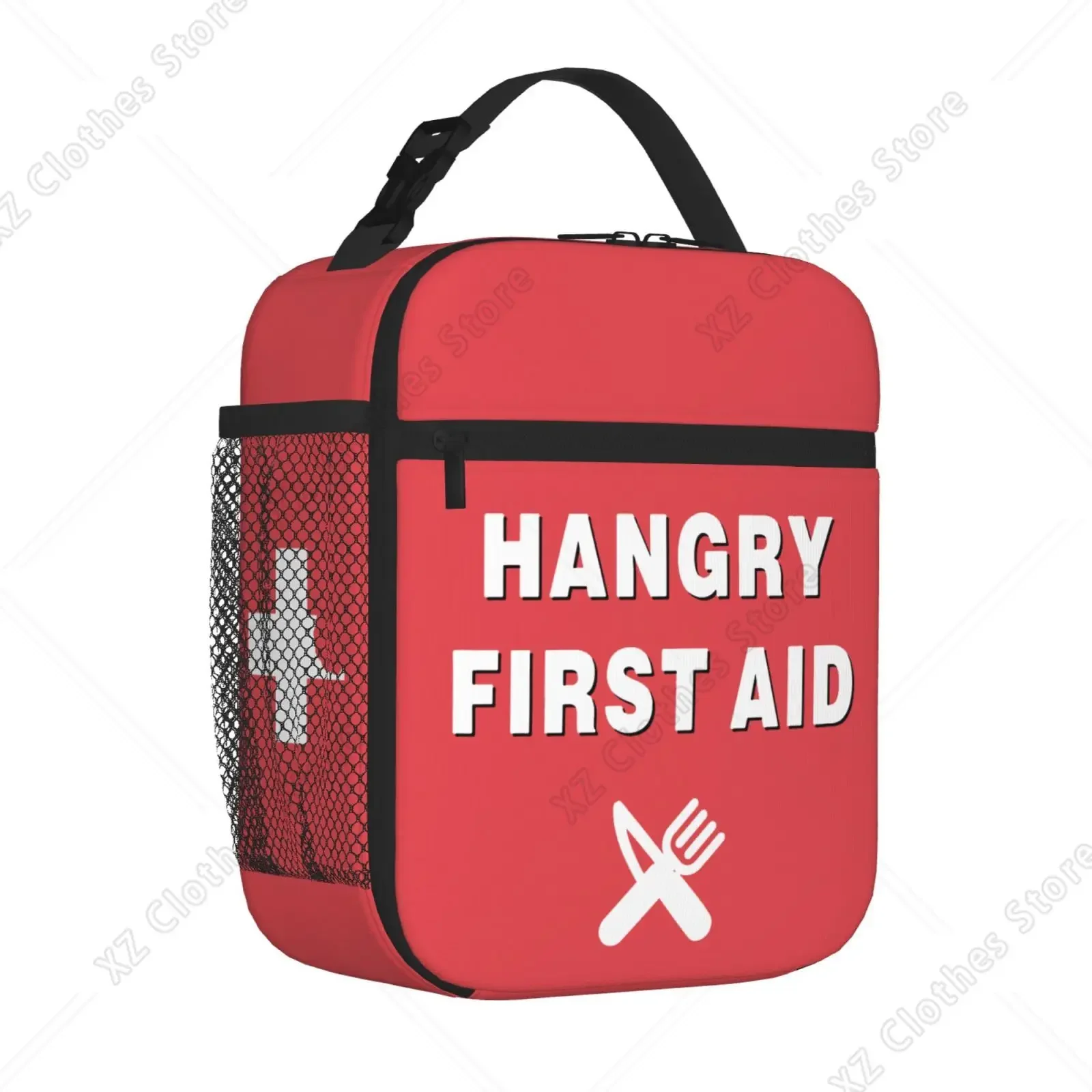 Funny Hangry First Aid Insulated Lunch Box-Emergency Snack Kit Portable Lunch Bag Reusable Lunch Tote for Women Men & Kids Gift