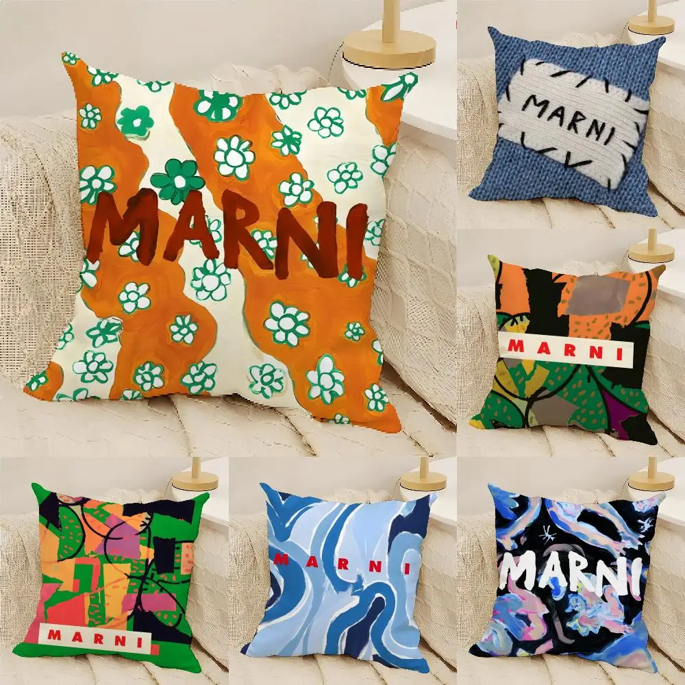 Luxury Fashion M Pillow Case Natural Linen Double-Sided Printing Sofa Home Decor Cushion Cover