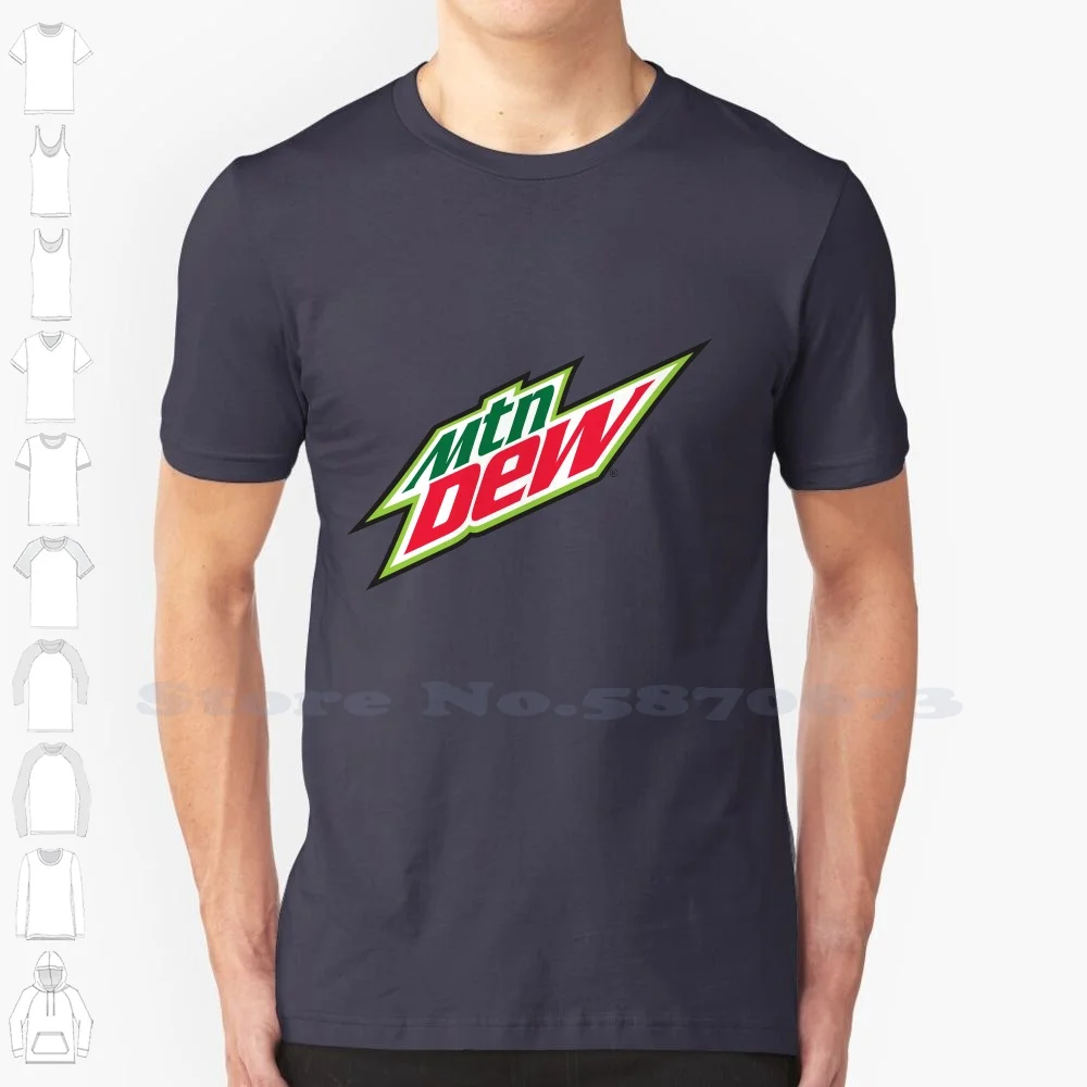 Camiseta con estampado de logotipo de rocío de montaña, ropa de calle informal, camiseta con gráfico 100% de algodón