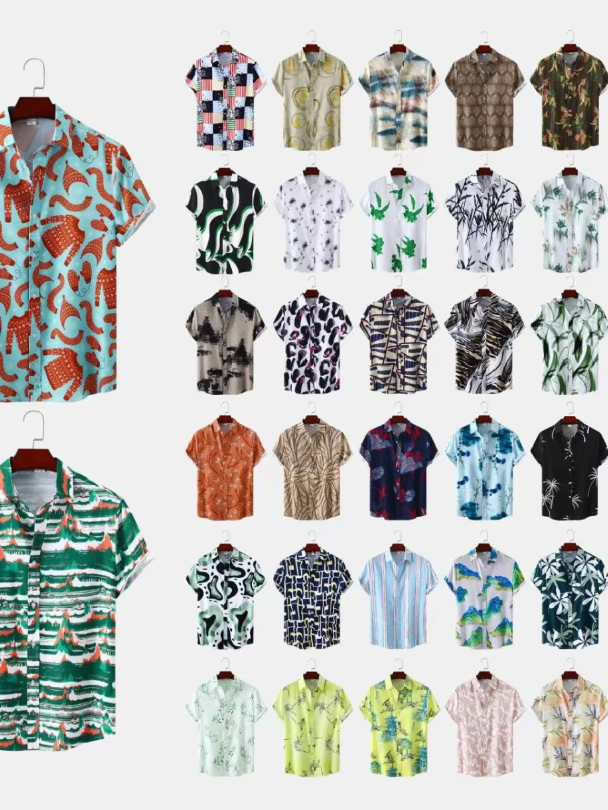 

Мужская повседневная одежда с гавайским цветочным принтом ort Sve irt 2024, летний сезон, свободный крой, обычный тонкий откидной воротник