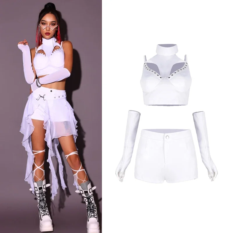 

2025 New Jazz Dance Costumes For Women White Loose Kpop Outfits Girls Group Gogo Dancers Dress Nightclub Bar Stage Wear