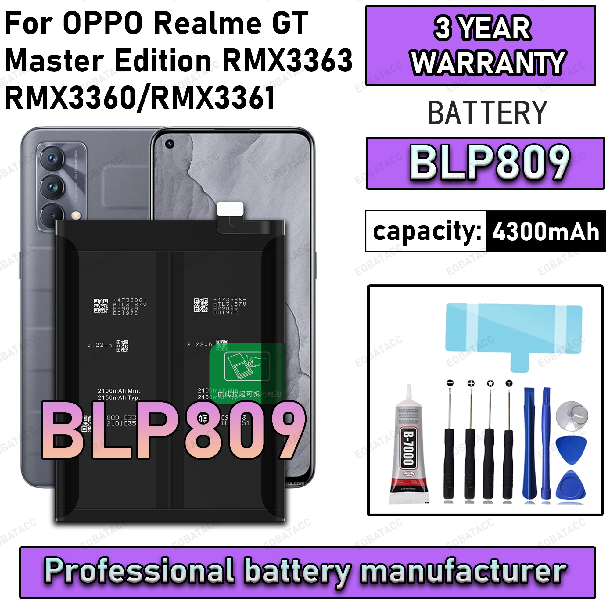 100% New Zero Cycle BLP809 Battery For OPPO Realme GT Master Edition RMX3363 RMX3360 RMX3361 Replacement Batteries