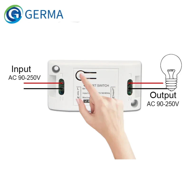 GERMA 433MHz AC 110V 220V 1 CH moduł odbiorczy przekaźnika RF uniwersalny bezprzewodowy pilot przełącznik dla lampy LED wentylatory DIY