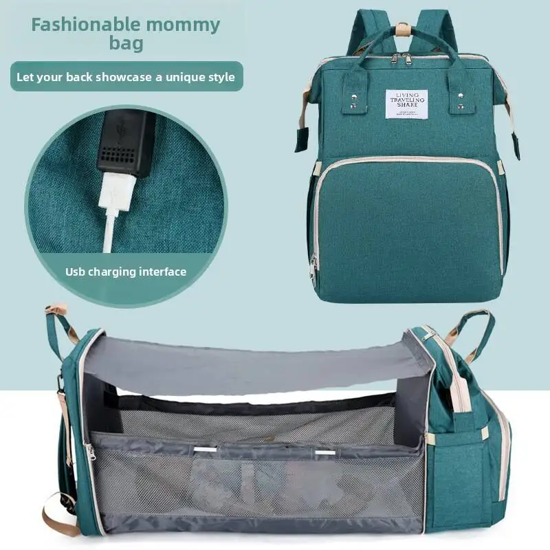 3 In 1 Diaper Bag Backpack Foldable Baby Bed Waterproof Travel Bag with USB Charge Diaper Bag Backpack with Changing Bed 3 types