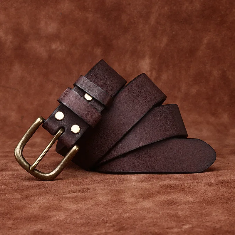 Top Cow High Quality Genuine Leather Men's Fashion Copper Buckle Luxury Brand Jeans Belts for Men  Leisure Male Belt