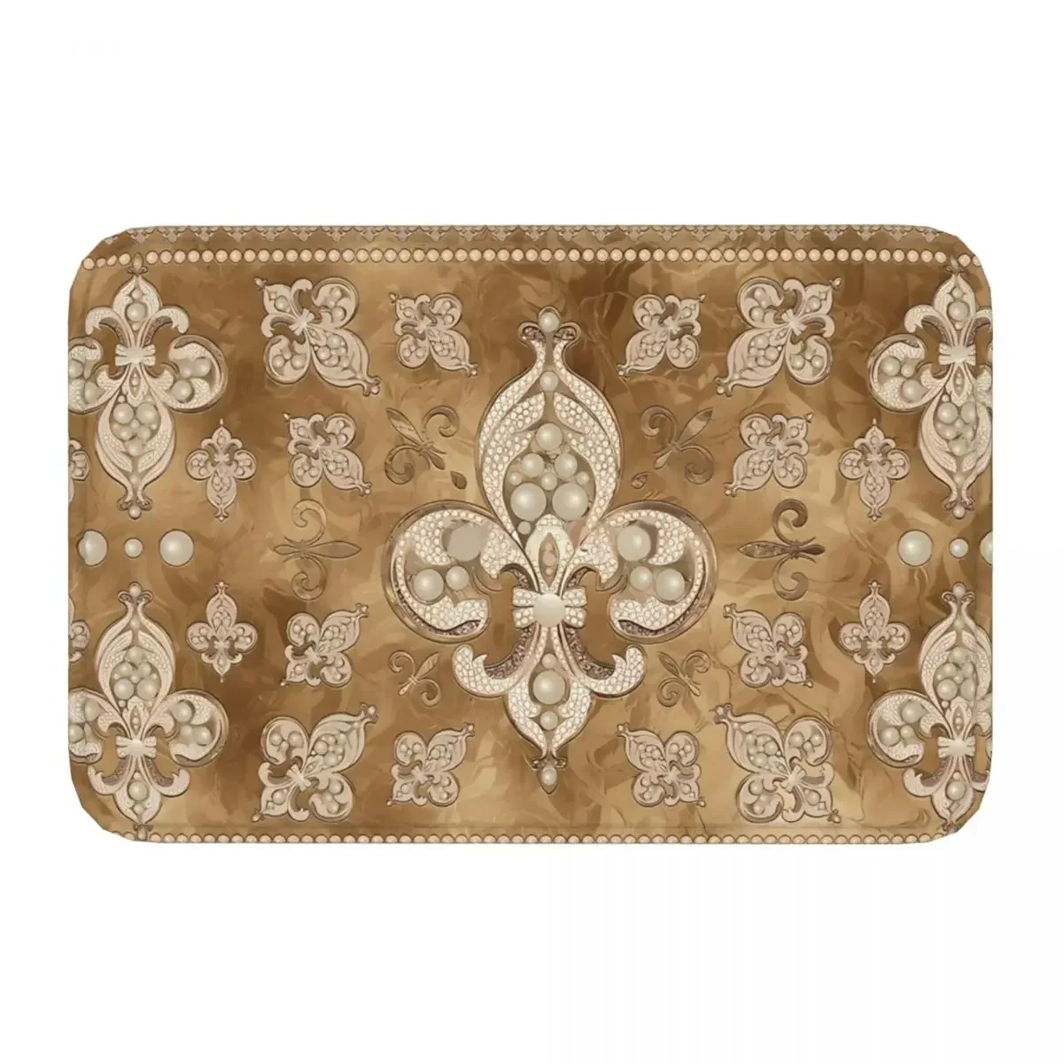 Fleur De Lys Bedroom Mat Luxury Pearl And Gold Ornament Rug Home Doormat Living Room Carpet Outdoor