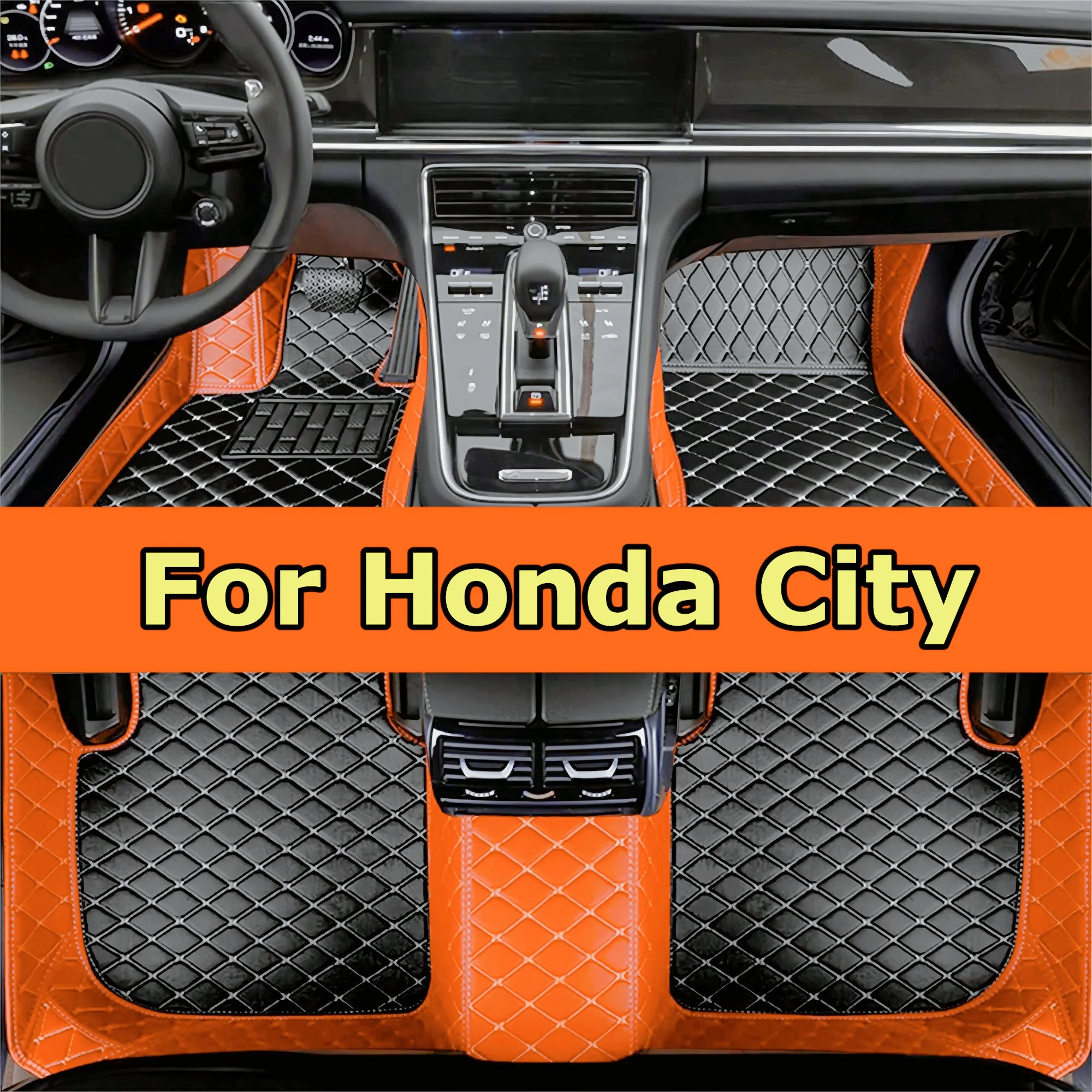 Full Set Car Floor Mats for Honda City 2015 2016 2017 2018 Luxury Leather Floor Mats for Cars Mats Carpets Accessories