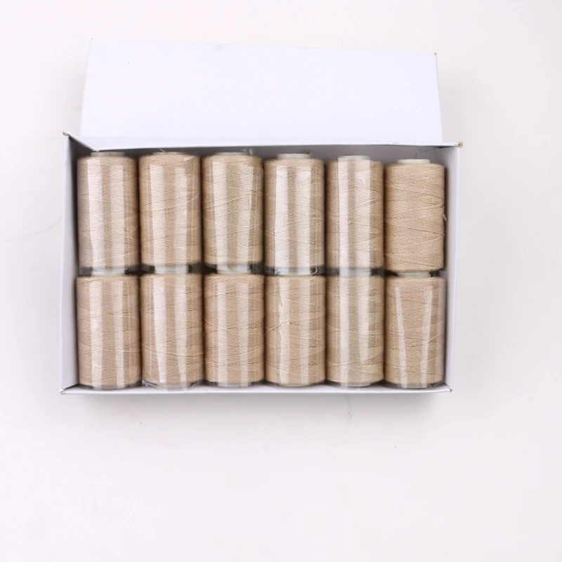 12Rolls Hair Weaving Thread High Strength Cotton Sewing Thread for Hand Sewing Hair Extension Making Wigs DIY Black Brown Beige