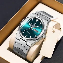 New  luxury watch waterproof and luminous dating week stainless steel men's watch casual quartz men's watch men's clock