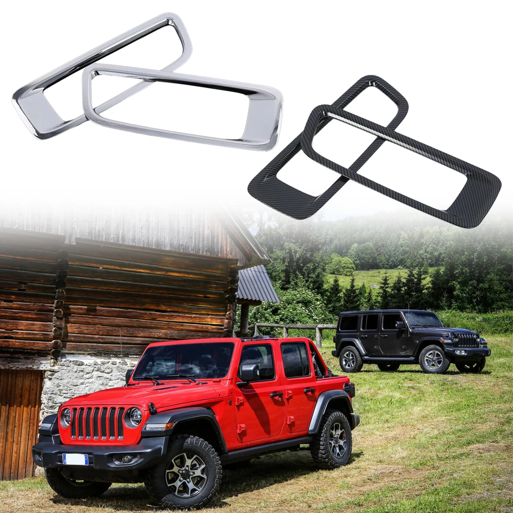 

2pcs For Jeep Wrangler JL 2018 2019 2020 2021 2022 Front Hood Air Vent Frame Covers Carbon Fiber Look/Silver decorative parts