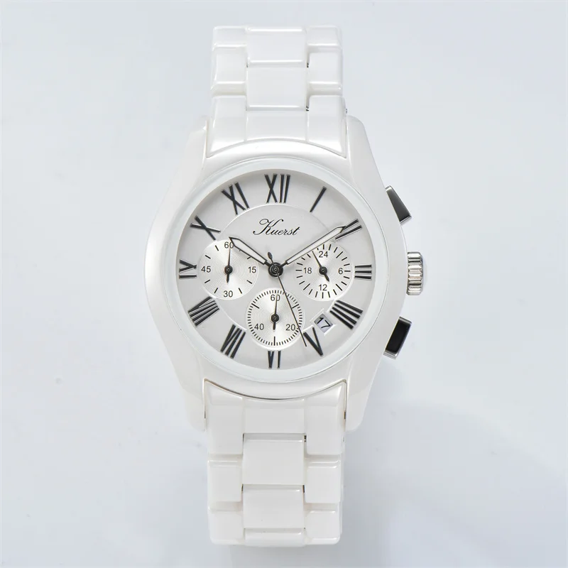 Men Women Ceramics Quartz Watch Triple Dial Wristwatch Simple Design Fashion Watch