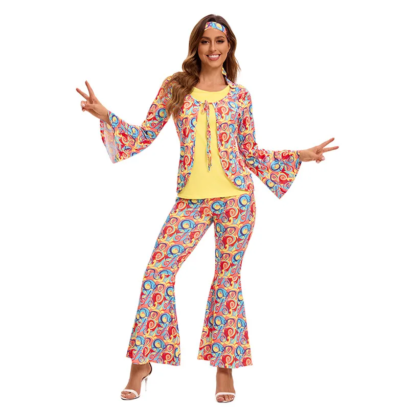 Loween Costume hommes femmes rétro années 70 Hippie Par Performance scène porter discothèque Bar événement tenue danse ethnique Costume