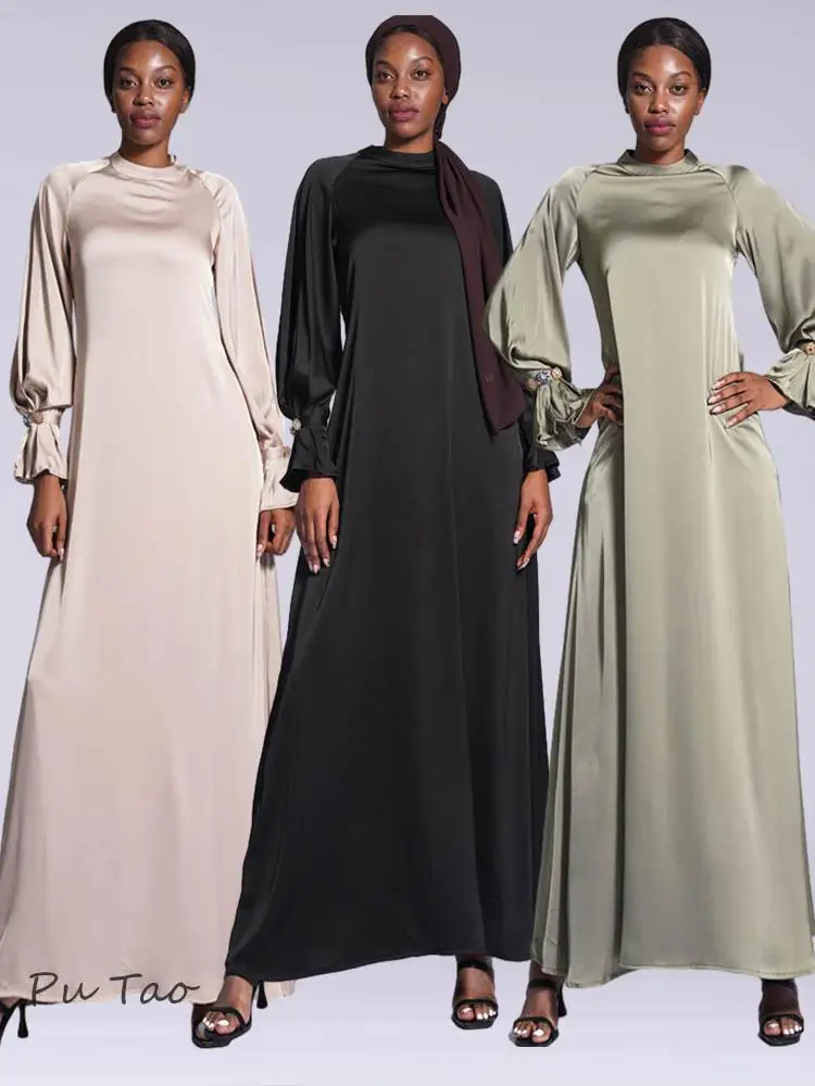 

Eid Muslim Women 2024 Satin Solid Dress Abaya Party Long Sleeve Dresses Dubai Arab Turkey Ramadan Abayas Caftan Kaftan Elegant