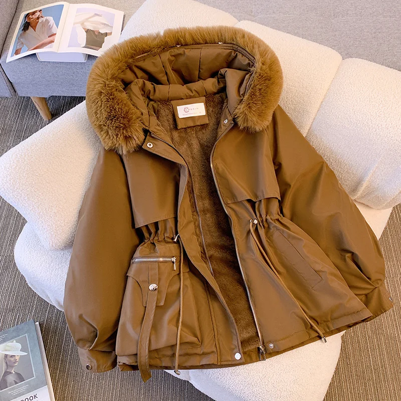 2023 New Fashion Women Winter Jacket Fake Fur Collar Oversized Long Coat Hooded Warm Lining Female Puffer Jacket Parkas Mujer