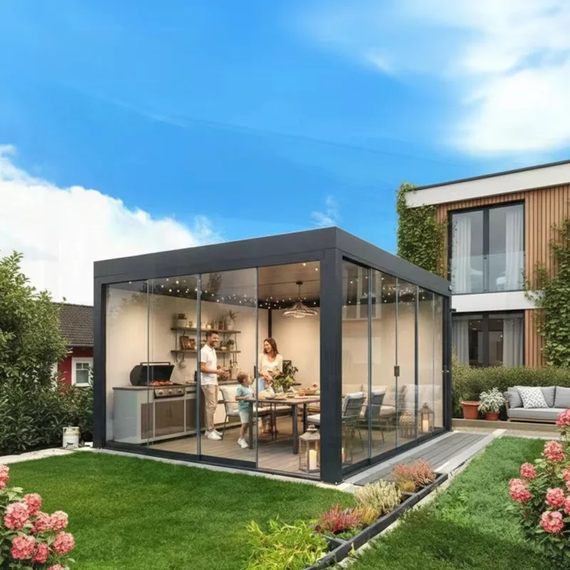 Solárium de Vidrio Multifuncional Personalizado de Cualquier Tamaño, Estructura de Aluminio, Cerramiento para Patio Exterior, Luz LED Disponible, Extensión para Cuatro Estaciones