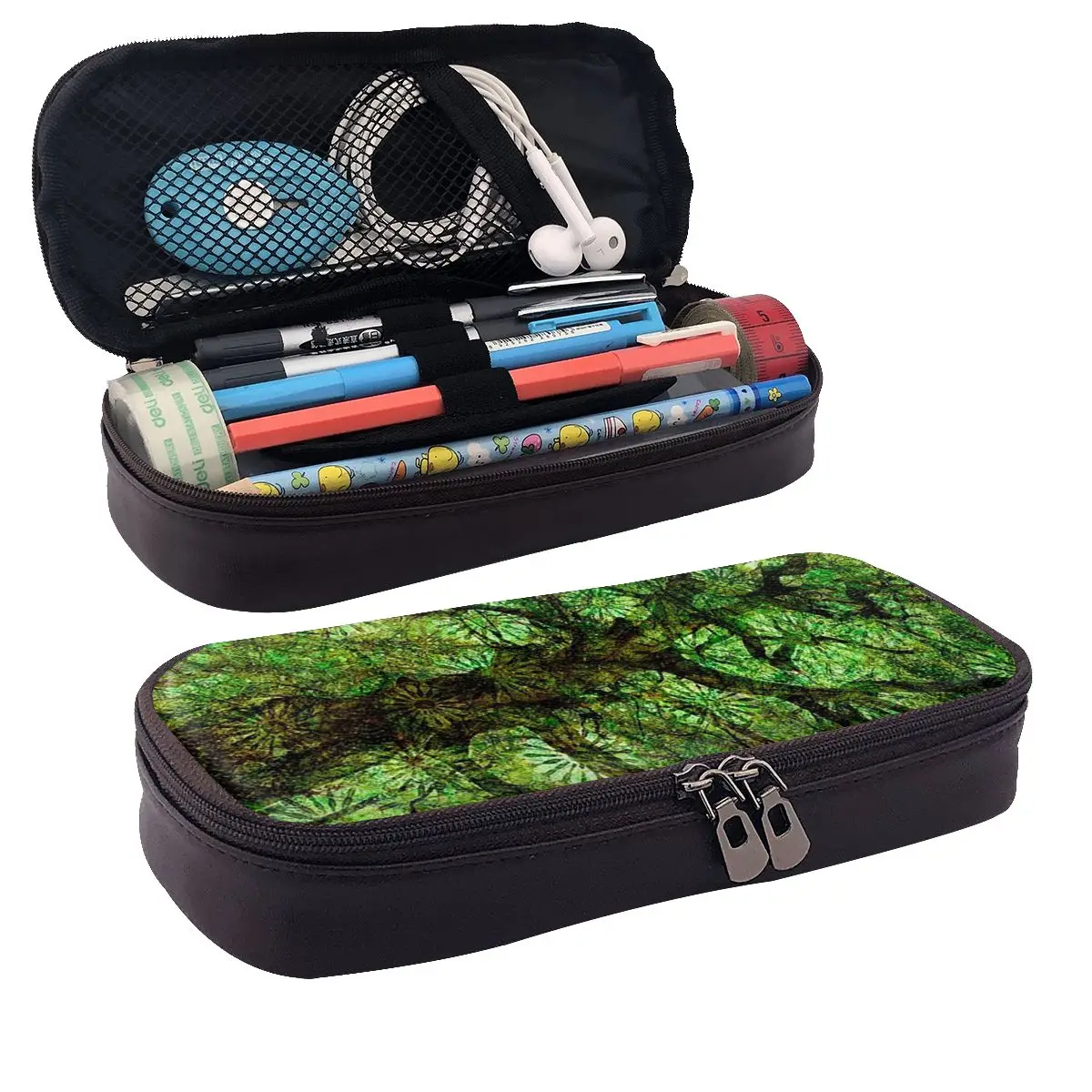 Magic Green Tree Leather Pencil Cases Pen Holder Storage Stationery Supplies Big Capacity Pen Box Pencil Bag for Studen Gifts