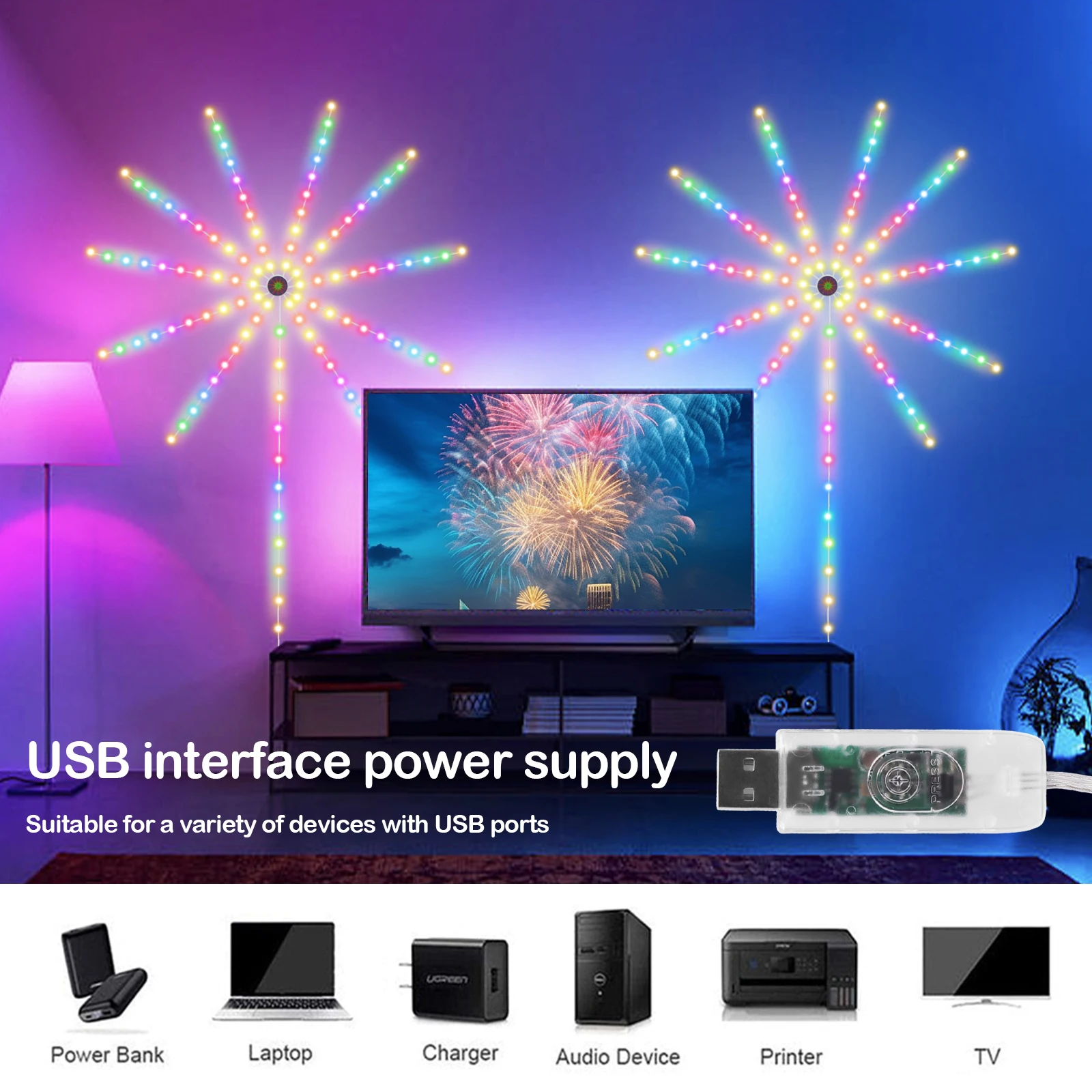 Imagem -05 - Fireworks Led Strip Light Rgb Bluetooth App Control Symphony Firework Light Wedding Party Bar Music Control Dream Festoon Lamp