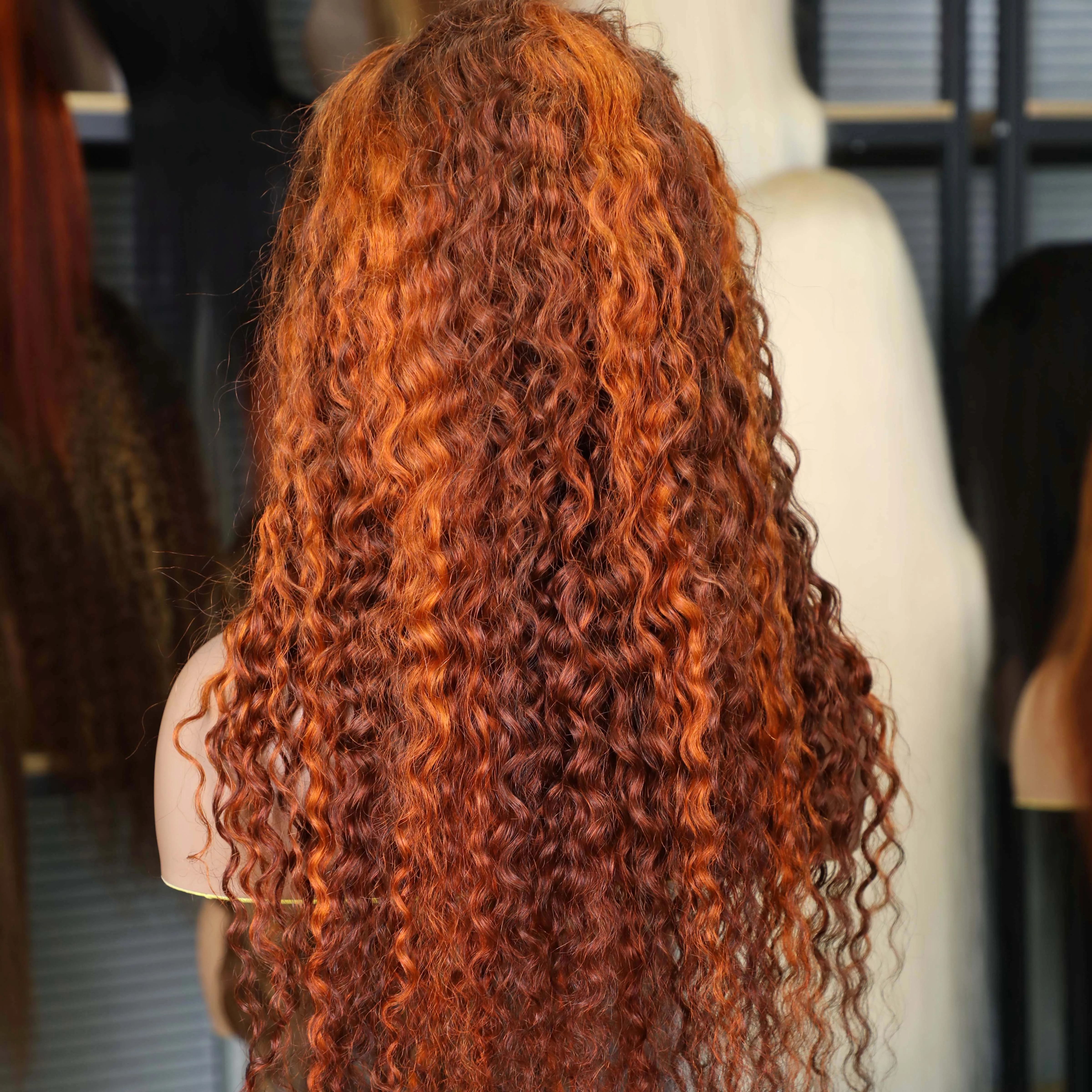 Brown Ginger Orange Color13x6 Remy Lace Frontal Human Hair Wigs 180Density Pre Plucked Curly Water Wave Lace Frontal Human Wigs