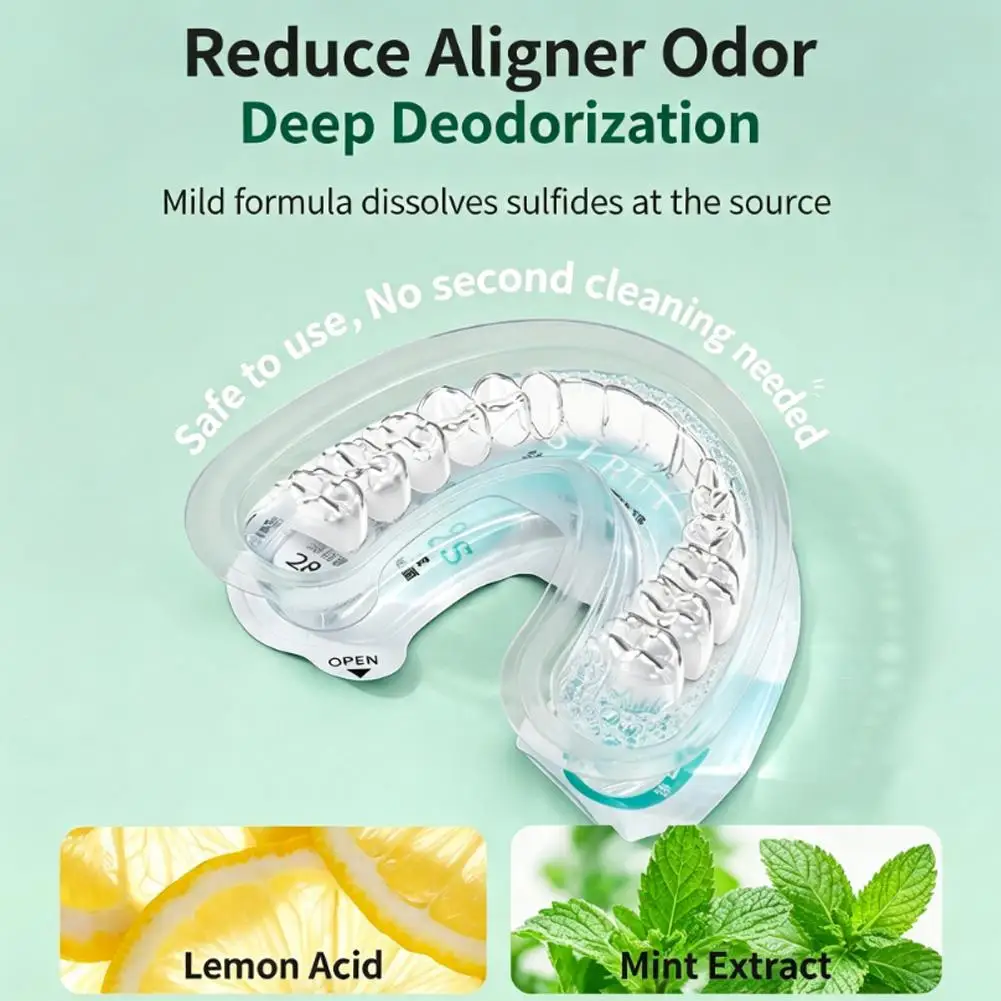 10pcs 28ml Mint Tea Scent Brace Cleaning Solution Mild Healthy Aligner Cleanser Portable Individually Packaged Teeth Care Liquid