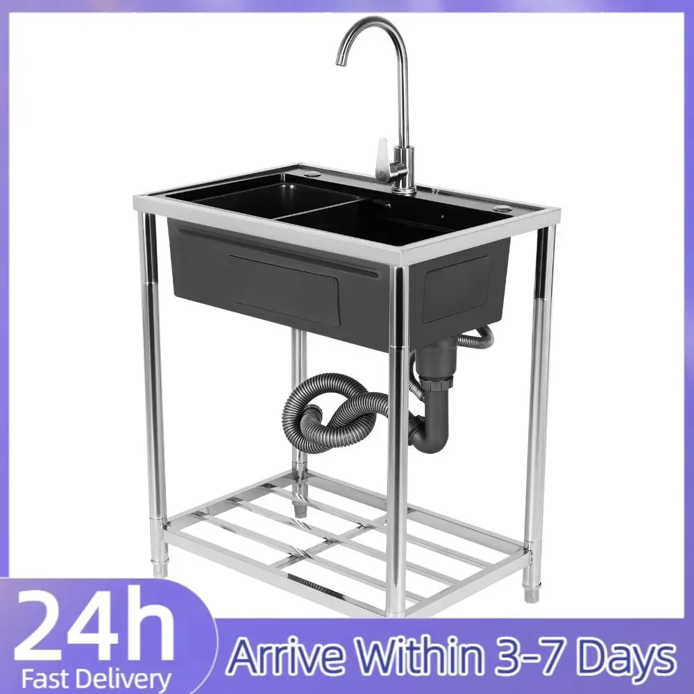 

Stainless Steel Utility Sink Adjustable Stand Freestanding Sink Hand-Made Basin Sink for Kitchen Bathrooms Laundry Room