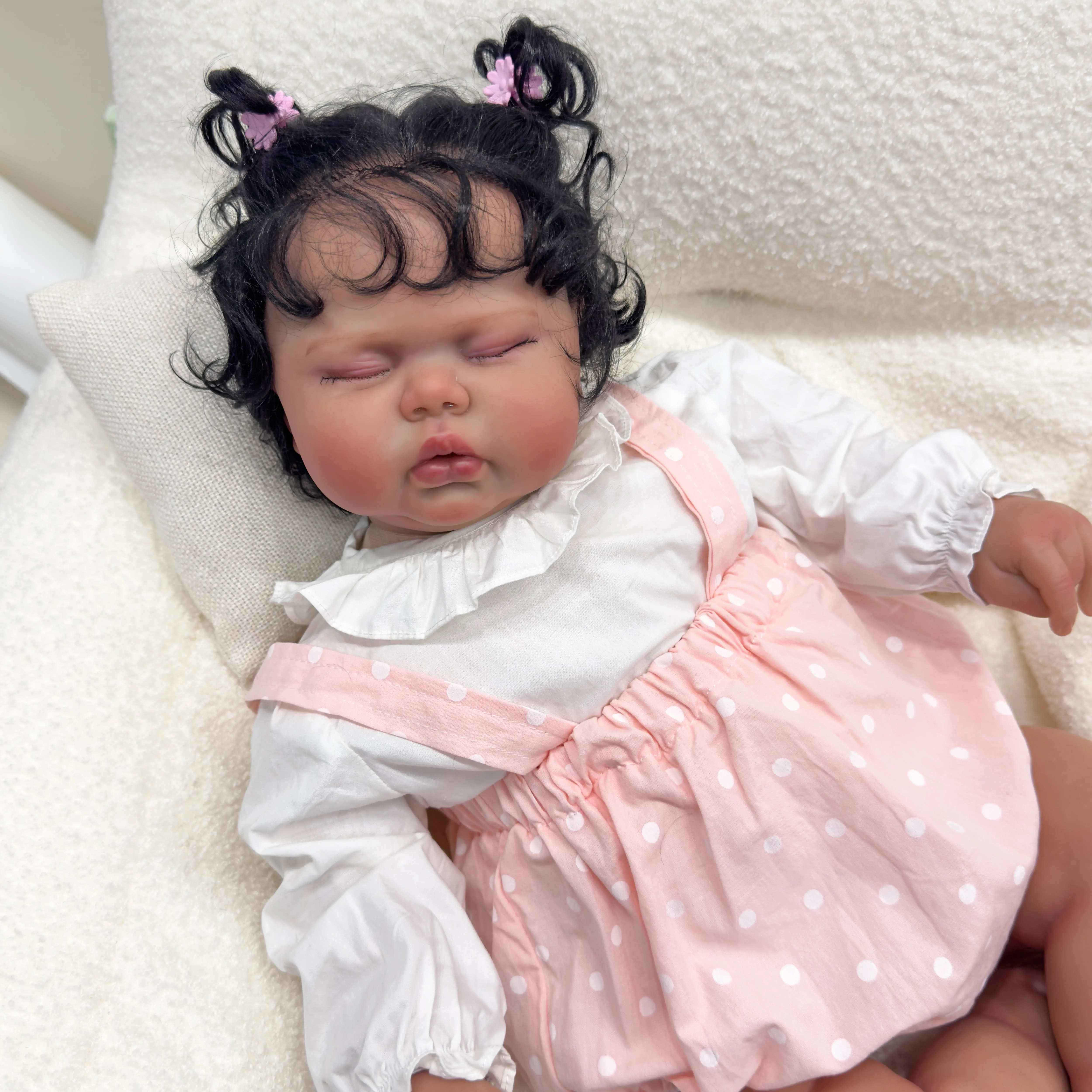 NPK 19 Inch Lifelike Reborn Toddler Doll Dark Skin Soft Cloth Body Cuddly Baby Girl with Hand Rooted Hair