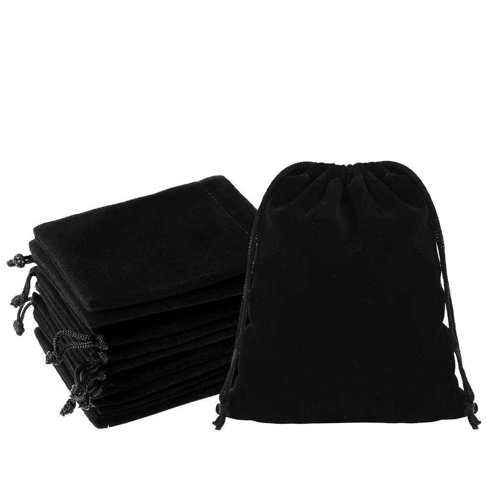 10Pcs/Lot Black Velvet Drawstring Bag Packing Display Pouches For Wedding Candy Christmas Gift Jewelry Packaging Wholesale