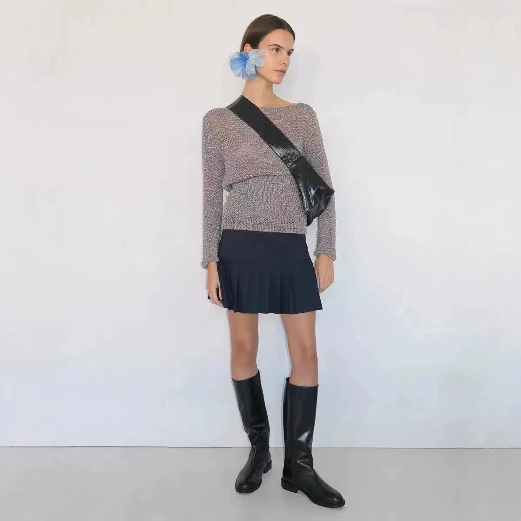 

Paloma WoolINS Pure Desire Low Waist Pleated f-length ort Skirt Ultra Thin Knitted Velvet Fabric Triacetate Fiber