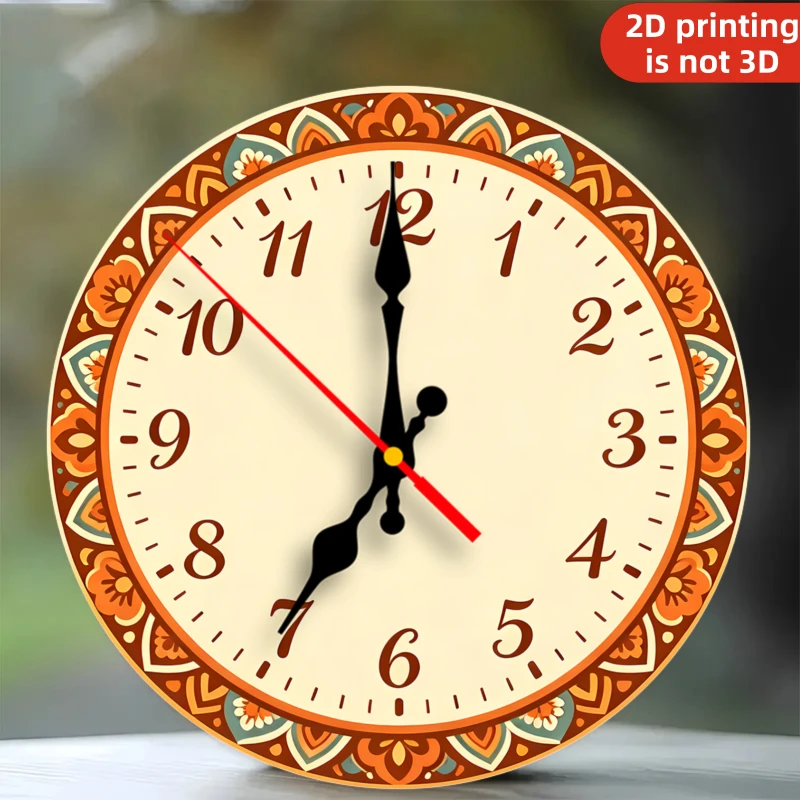 

Decorative Wall Clock, Bohemian Ornamental Border, Non-Ticking Quartz, 2D Print Dual Hands, for Home Office Indoor Wall Decor