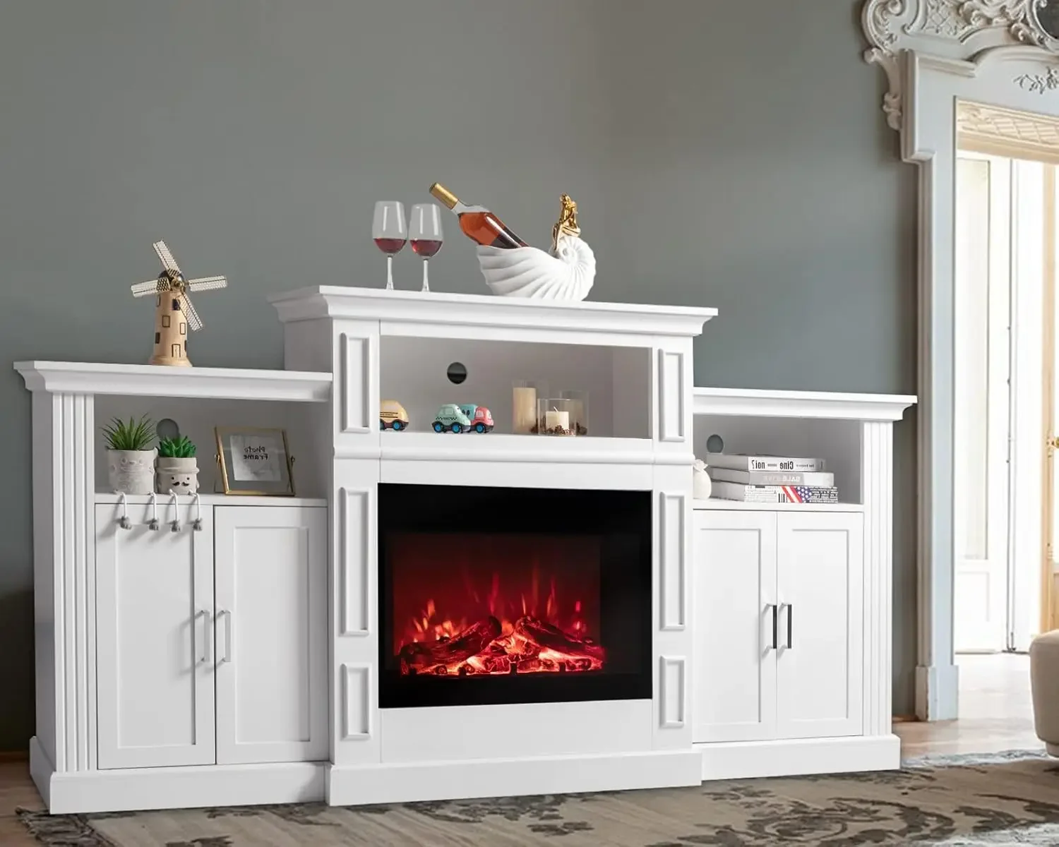 

Fireplace TV Stand for TVs Up to 85'', TV Console with Shelves for Living Room and Bedroom (White, 79'' x 16'' x 41'')