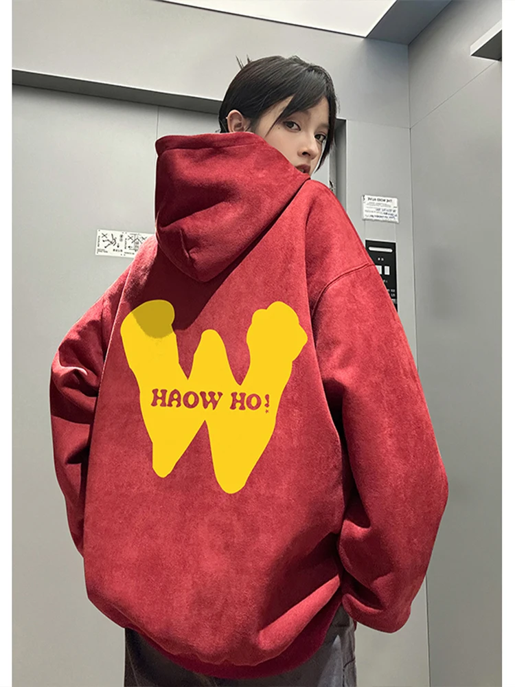 

Мужская толстовка в американском ретро-стиле из замши, весна-осень, парная модель, премиум-класса, свободного кроя, с принтом, из полиэстера, повседневная, для отдыха.