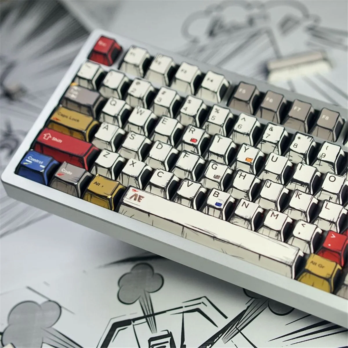 A49T PBT Comic Style Keycaps Cherry Profile 141 Keys Keycaps Set Suitable Cherry MX Switches for Mechanical Keyboard