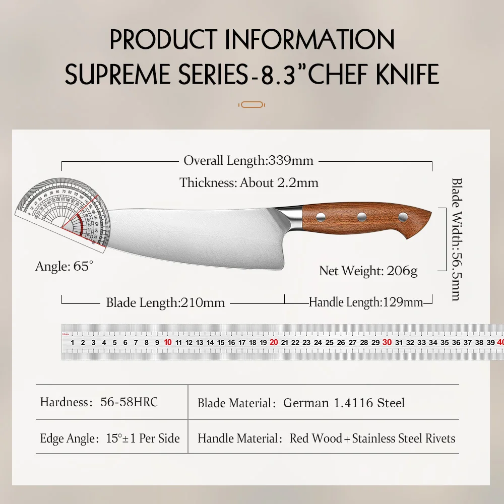 HEZHEN 8.1 Inch Chef Knife German 1.4116 Stainless Steel Cook Knife Red Wood Handle Kitchen Knife Gift Box