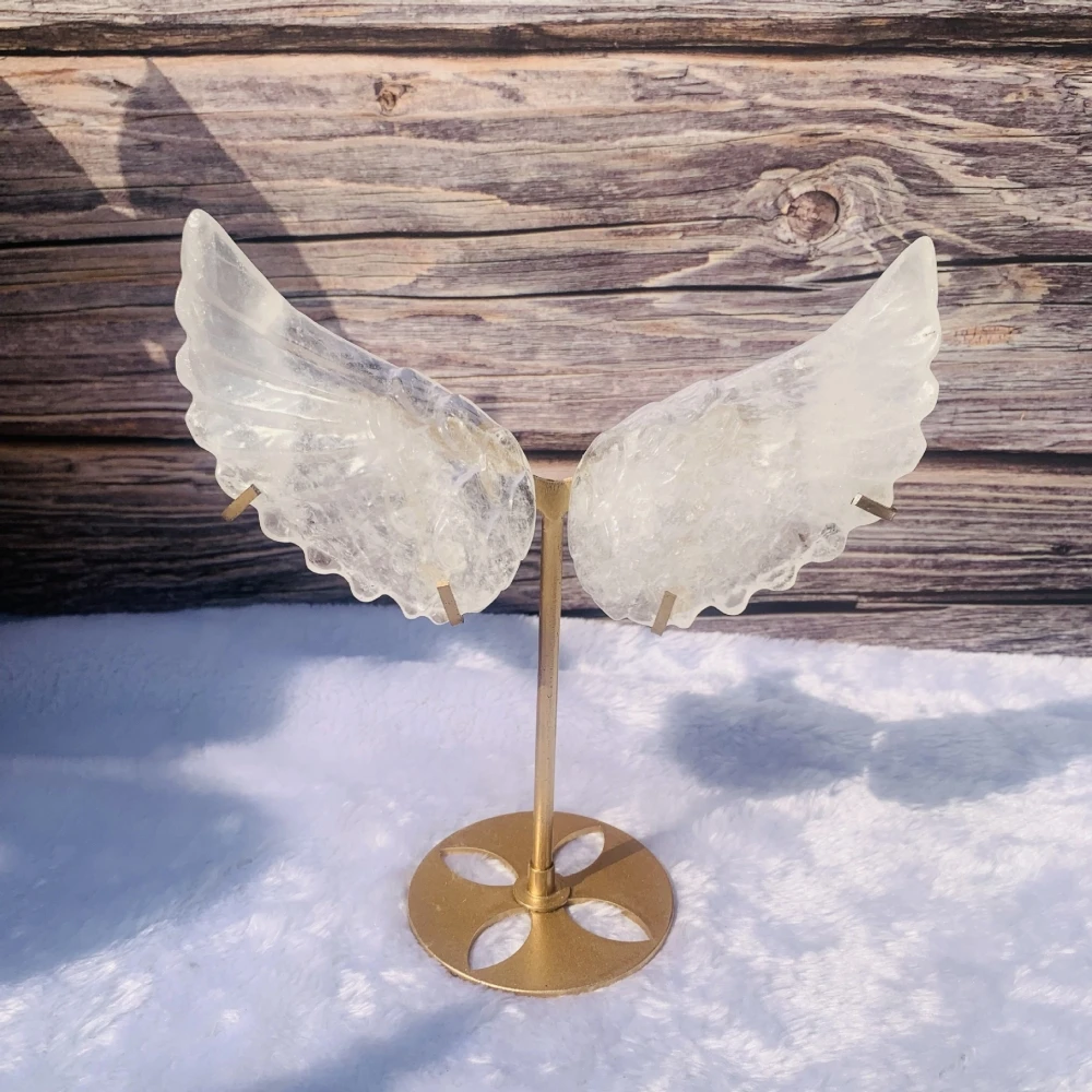 Natural Crystal Hand-carved Angel Wings Statue, Home Decor, Feng Shui Hand Polished, Reiki Healing Gift, 1 Pair