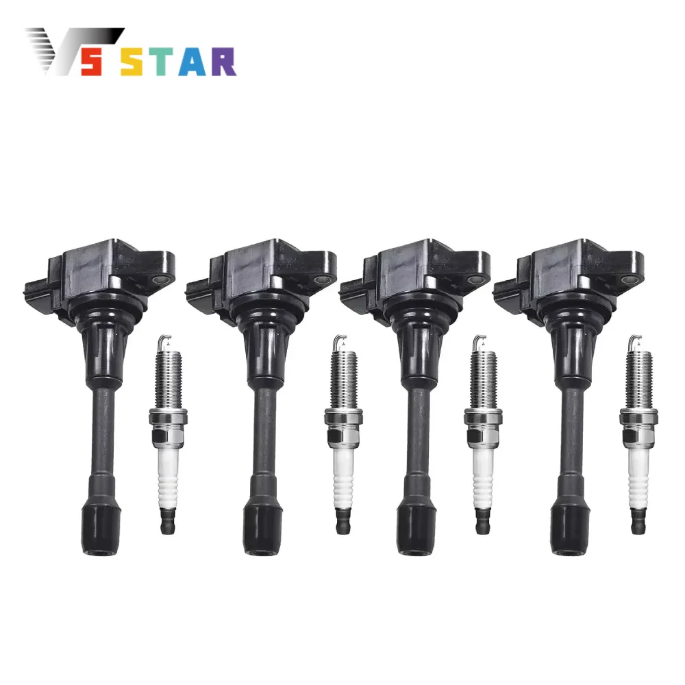 

22448JA00A 22448JA00C 22448ED000 4pcs 12V Ignition Coil & Iridium Spark Plug Kit For 2017-2019 Sentra 1.6L Rogue 2.0L
