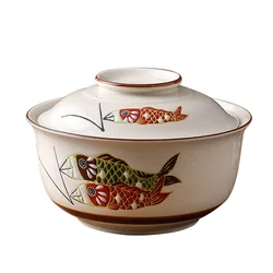 Japanese Ceramic Soup Bowl With Lid Instant Noodle Bowl Ramen Bowl Tableware Microwaveable Supplies