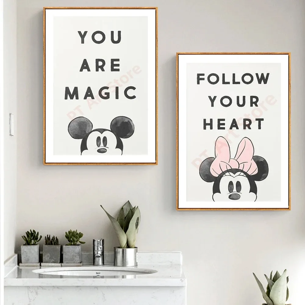 Walt Disney Mickey Mouse And Minnie Poster Prints For Home Decor Follow Your Heart Your Are Magic Quote Canvas Painting Wall Art