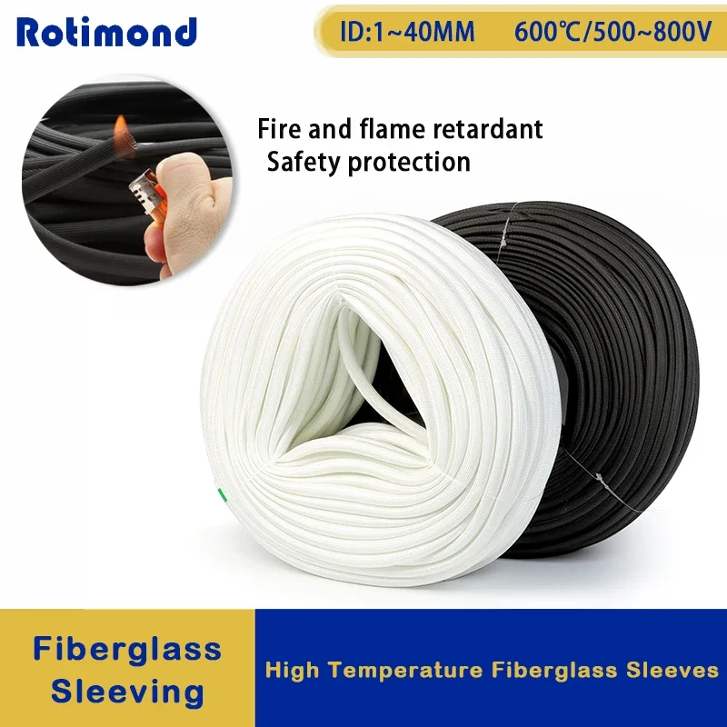 1/5M ID 1mm ~ 40 mm Braided Fiberglass Sleeve 600 Deg.C High Temperature Chemical Glass Fiber Tube Fiberglass Sleeving