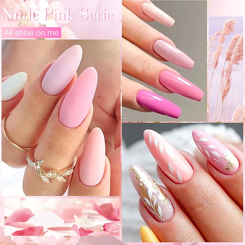 6 Stuks Nude Roze Gel Nagellak Set Winter Kleuren Semi-Permanente Vernis Weken Van Uv Led Gel Nail Art Manicure Basis Top Jas Kit