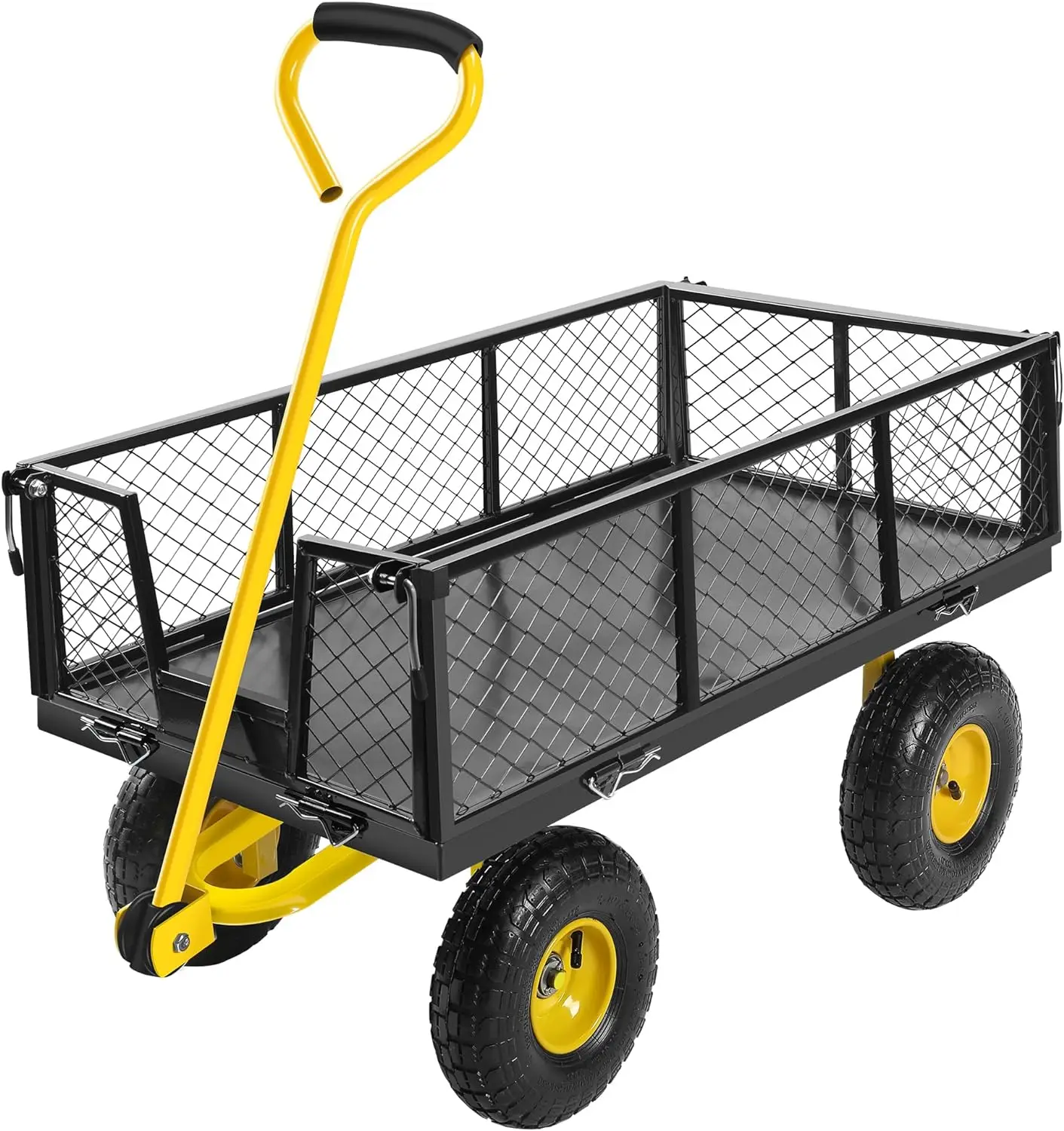 Rangue-Heavy Duty aço jardim carrinho, utilitário carrinho Wagon com lados removíveis e rotativo, 900 Lbs, grande capacidade