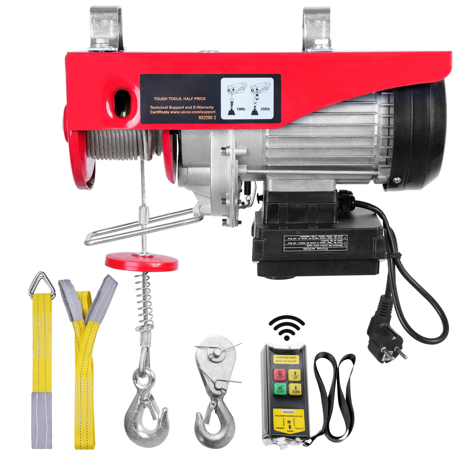 SucceBuy Polipasto eléctrico inalámbrico de 1320-2200 libras con cabrestante de alambre de acero de altura de elevación de cable único de 40 pies para almacén de garaje