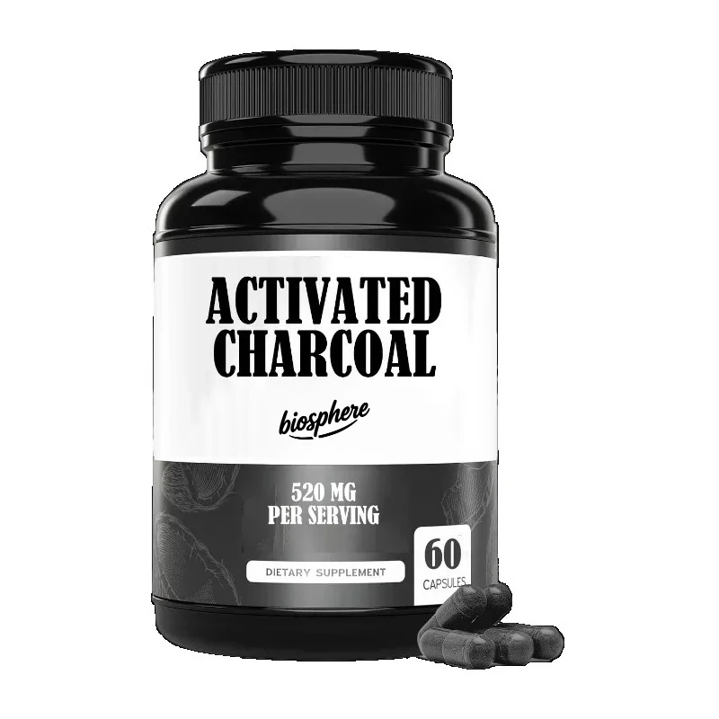 Organic Activated Carbon Cleaning Pills - Activated Carbon from Coconut Shell, 520mg per serving, 60 capsules