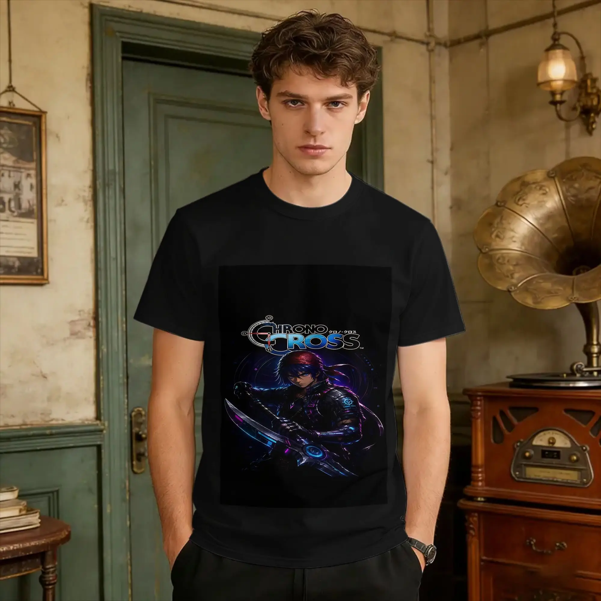 Vintage T-Shirt Summer Cyberpunk Serge Chrono Cross Art  Neon Futuristic Warrior - Chrono Trigger T Shirts Chrono Trigger Tshirt