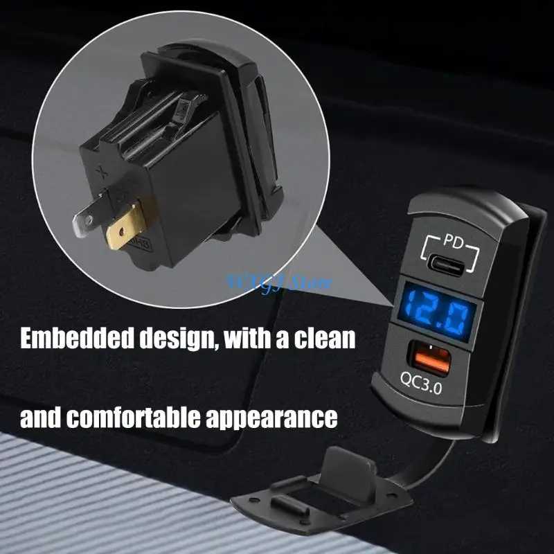 37JE Double USB Car Device Port With Digital Potential Display For Automobiles Trucks RVs SUVs