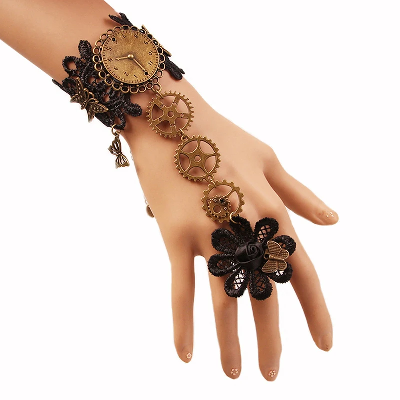 Guanti Steampunk Vintage da donna polsino da polso Gear accessori per gioielli per ragazze bracciali vittoriani Costume in pizzo Handwear